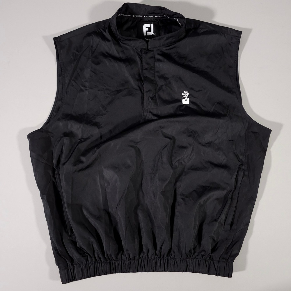 FootJoy Golf Vest Men L Black The Farms Logo Quarter Snap Windbreaker Sleeveless